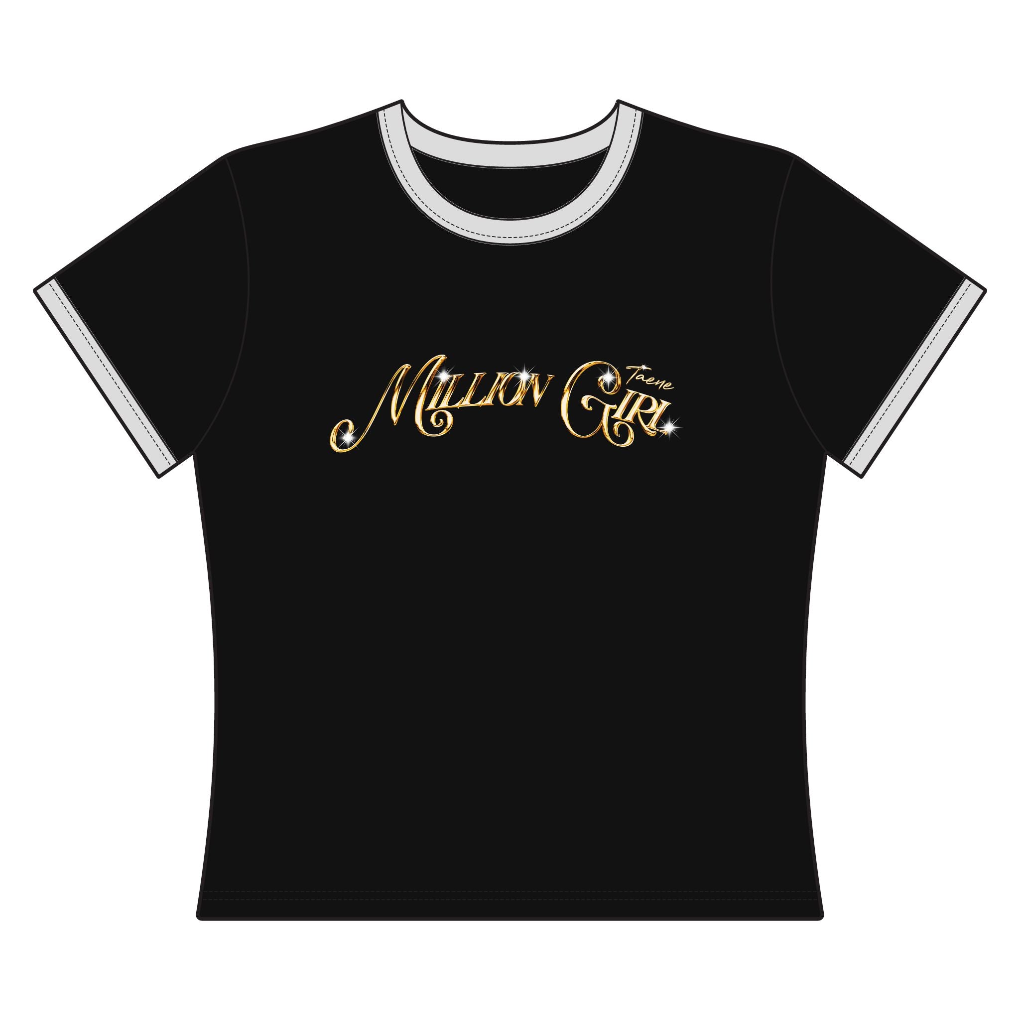 Taene "Million Girl" Women's Ringer Tee – Retro Gold Script Graphic Shirt
