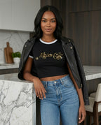 Taene "Million Girl" Women's Ringer Tee – Retro Gold Script Graphic Shirt
