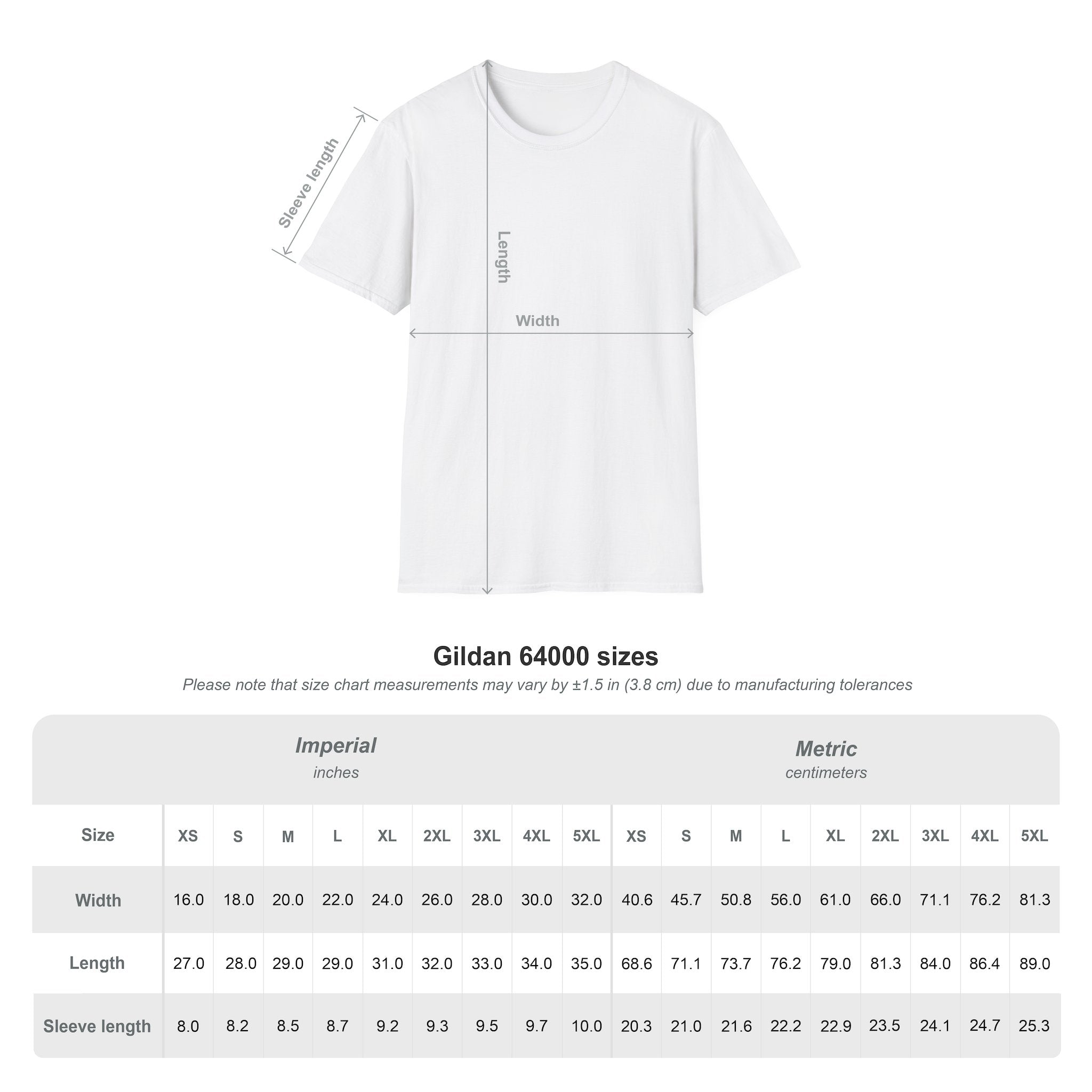 sizechart-tshirt for Fitness Theme